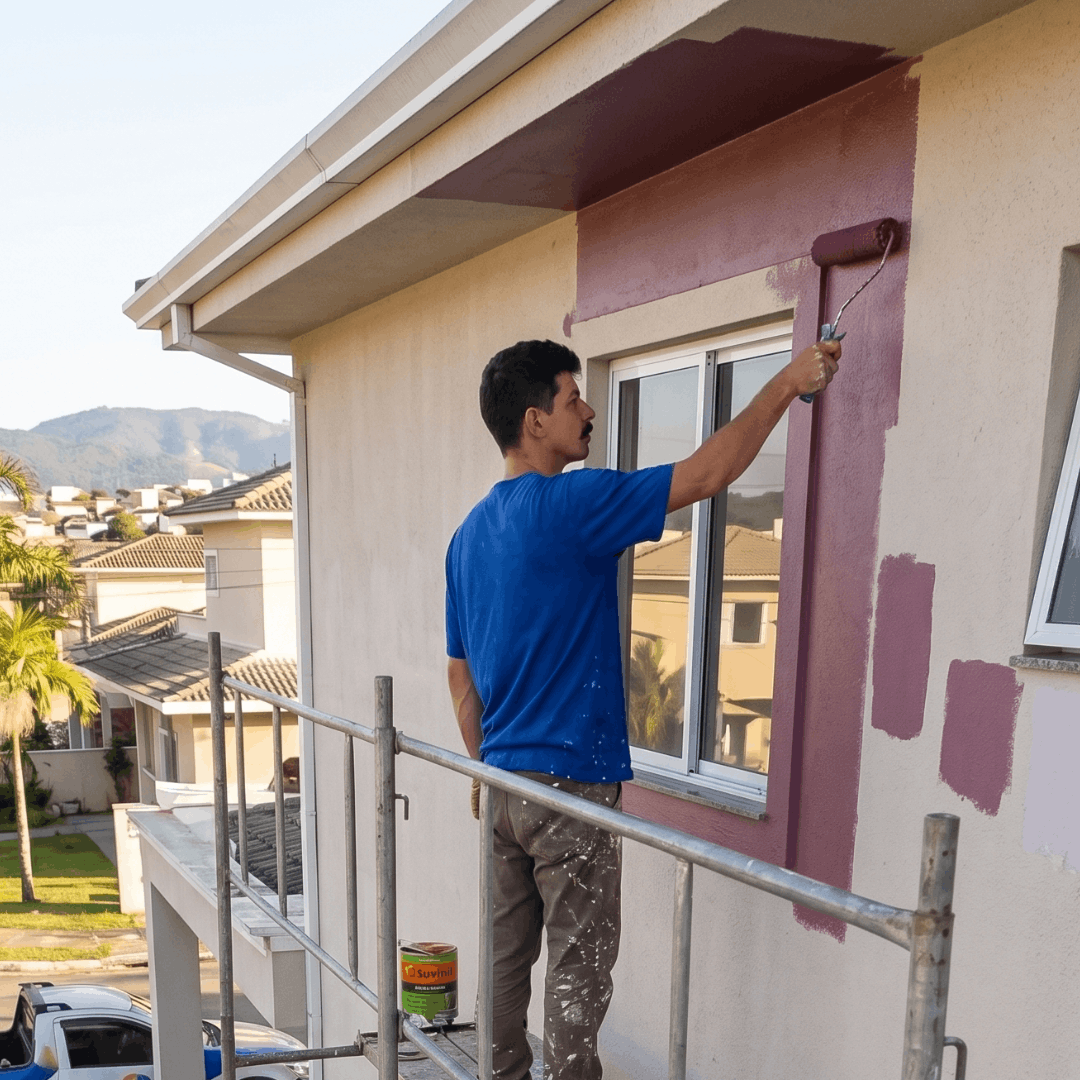 Pintor da Aquarela pintando fachada de casa em São José dos Campos